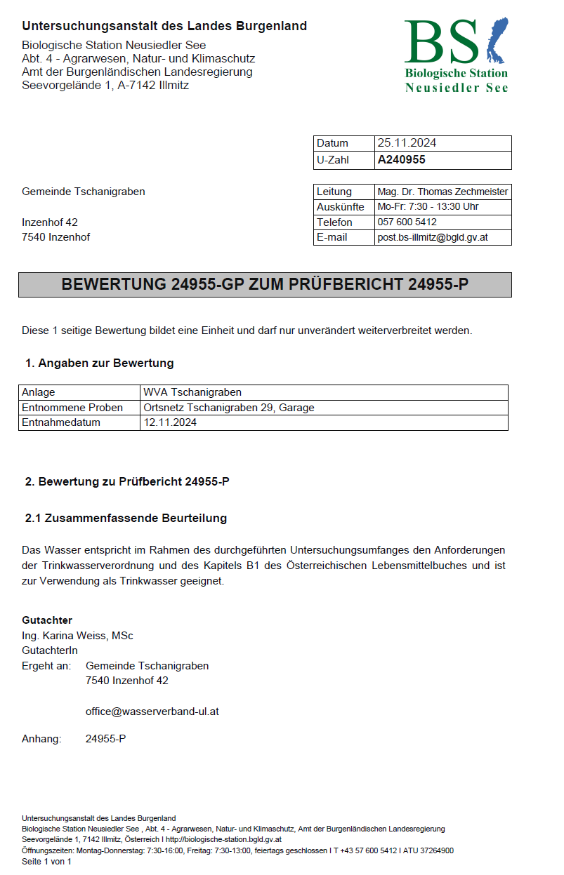 Mehr über den Artikel erfahren Wasseruntersuchung Ortsnetz Tschanigraben